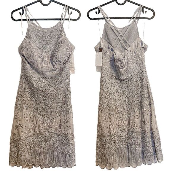 Sue Wong Embroidered Cocktail Dress Silver 2 - Picture 1 of 5
